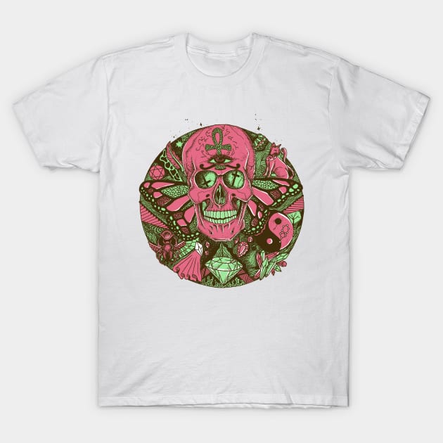 Pink Mint Skull Circle of Humanity T-Shirt by kenallouis